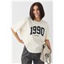Футболка oversize з принтом 1990 - кремовий цвет, ONE SIZE (є розміри)