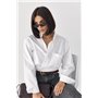 Лляна однотонна сорочка в стилі оversize - блакитний цвет, M/L (є розміри)