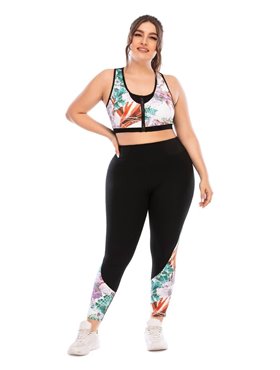 Фітнес костюм plus size з яскравим принтом FS1664 Чорний