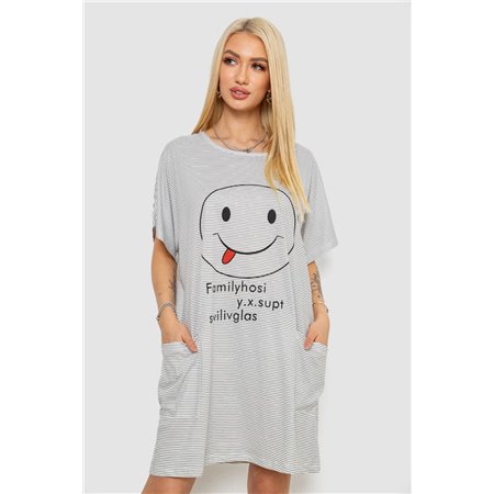 Нічна сорочка в смужку, колір сіро-білий, 238R15022-1