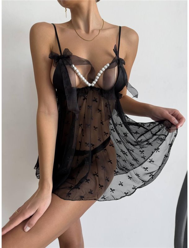 Сорочка DO3291 з перлинами чорна