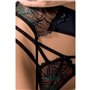 Комплект белья и пояс для чулок Passion FLORIS SET, размер S/M, черный (PS23711)