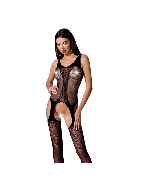Бодистокинг с имитацией чулок и ажурной вставкой Passion BS072 black