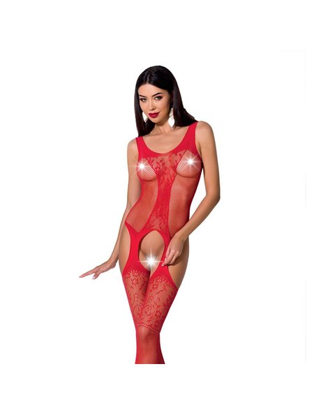 Бодистокинг с имитацией чулок и ажурной вставкой Passion BS072 red