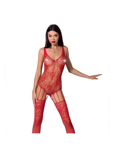 Ажурный бодистокинг с имитацией чулок Passion BS074 red