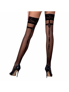 Чулки с узорным швом сзади Passion ST114 nero 3/4 (20 den)