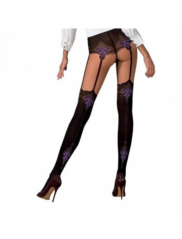 Колготки с эффектом чулок на подвязках Passion TI112 nero-violet 3/4 (60/20 den)