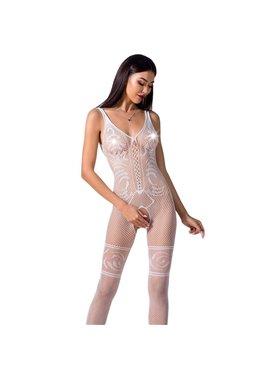 Бодистокинг Passion BS069 white, комбинезон, имитация чулок и боди