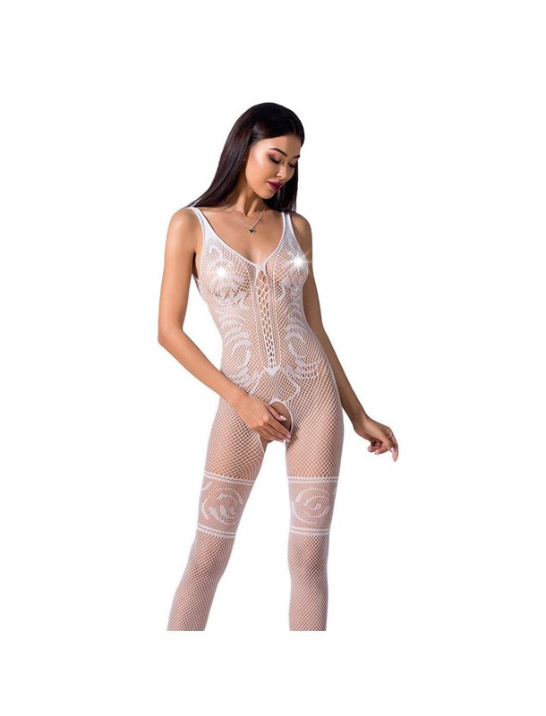 Бодистокинг Passion BS069 white, комбинезон, имитация чулок и боди