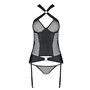 Сетчатый комплект корсет с халтером, съемные подвязки и трусики Amanda Corset black S/M - Passion