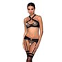 Сетчатый набор: бюстгальтер с халтером, трусики и пояс для чулок Amanda Set black L/XL - Passion