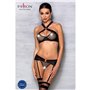 Сетчатый набор: бюстгальтер с халтером, трусики и пояс для чулок Amanda Set black L/XL - Passion